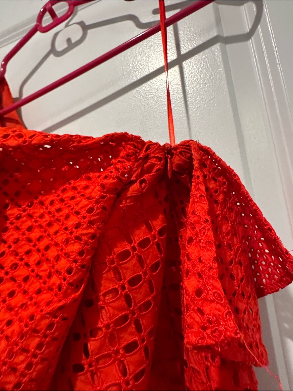 J CREW One-Shoulder Ruffle Eyelet Top - Red - Picture 3 of 4